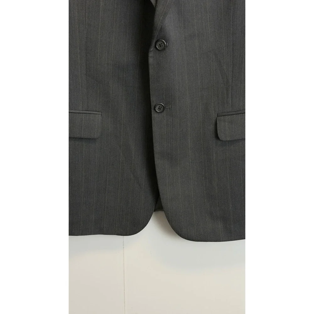 Stafford Mens 44R‎ Wool Pinstripe Blazer Charcoal Gray Two Button Suit Jacket